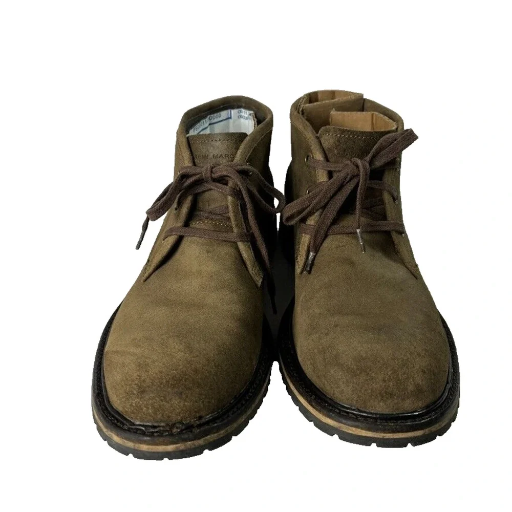 Andrew Marc Chukka Boots Mens 8 Brown Leather Round Toe Lace Up